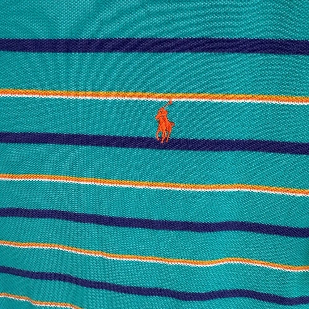 Men’s XL Turquoise Polo Ralph Lauren Retro, Stripped, Custom Fit, Preppy Polo